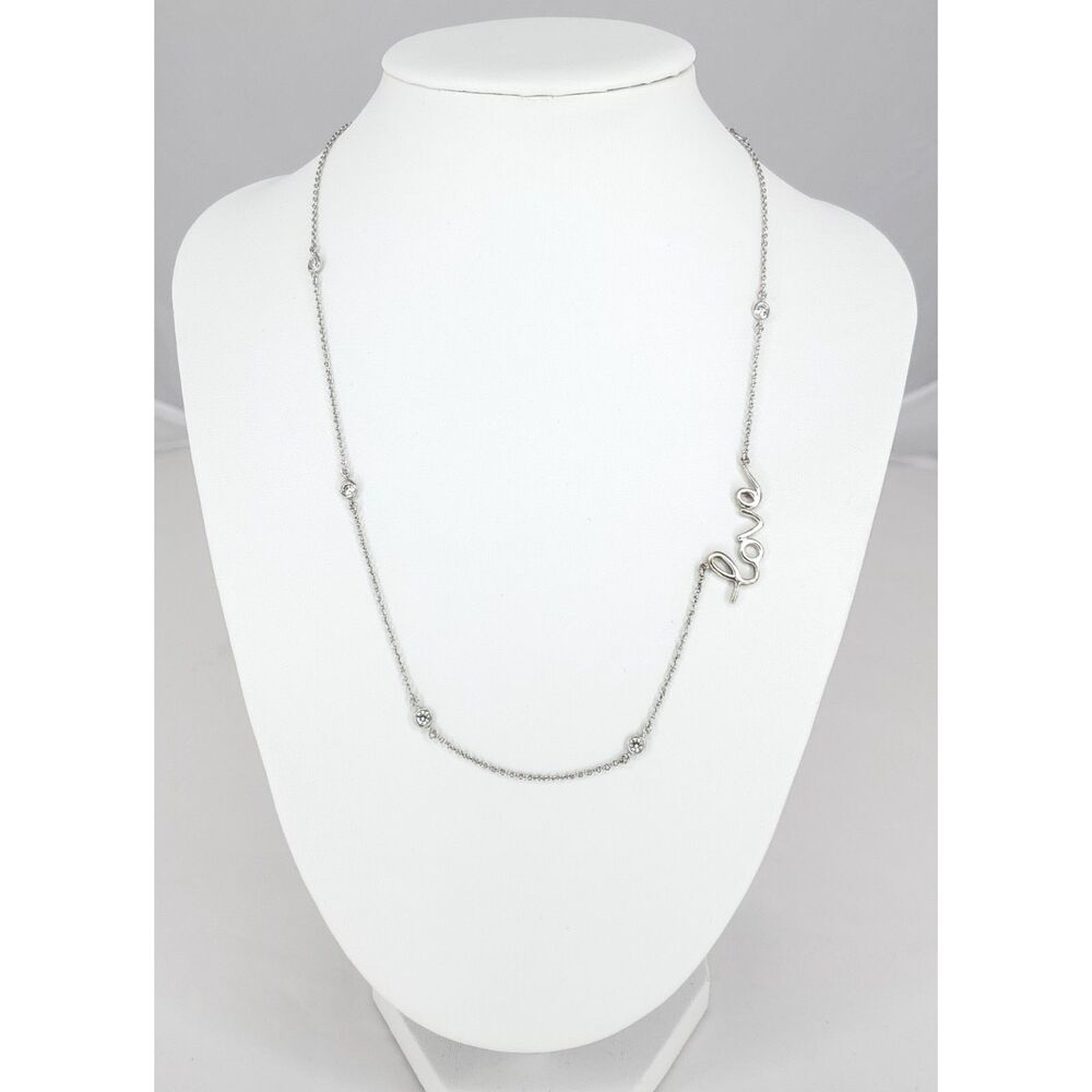 Romantic Dainty 925 Silver Cursive Love Necklace w Clear Stones Valentine's Day‎